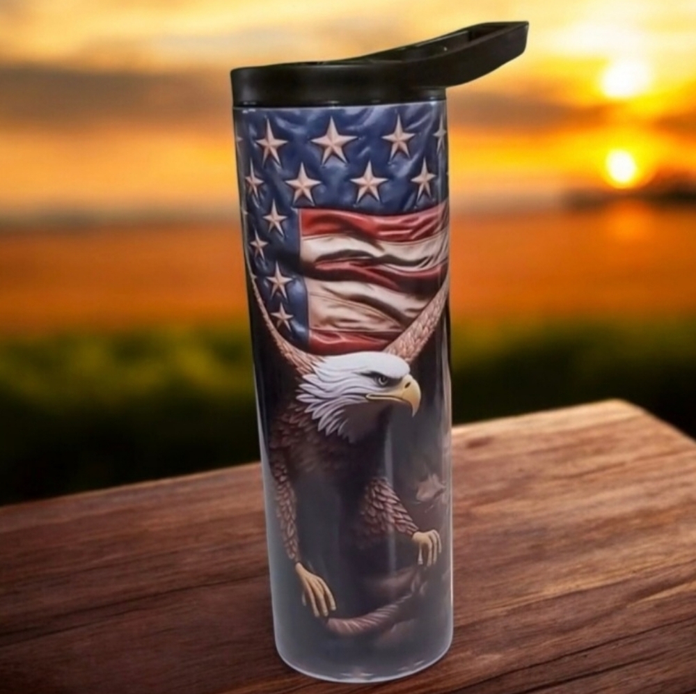 3D Eagle with American Flag 20oz Tumbler with duo lids 🎉sale